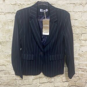 NWT Susie Lady Blue Green Striped Metallic Weave Blazer Jacket